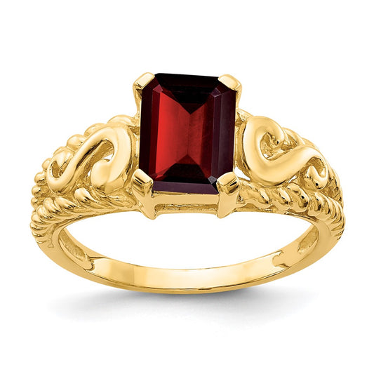14K Yellow Gold 8x6mm Emerald Cut Garnet ring