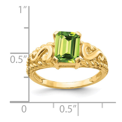 14K Yellow Gold 8x6mm Emerald Cut Peridot ring