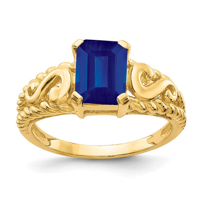 14K Yellow Gold 8x6mm Emerald Cut Sapphire ring
