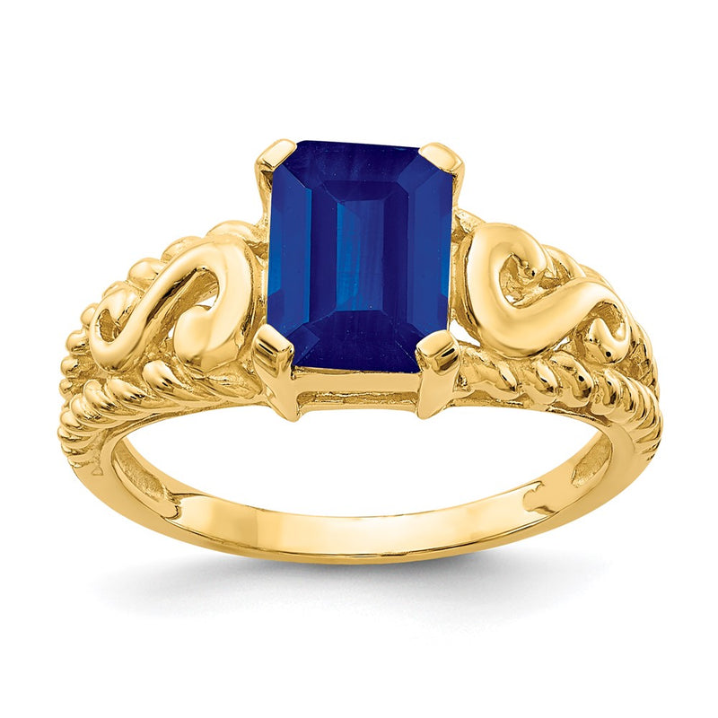 14K Yellow Gold 8x6mm Emerald Cut Sapphire ring