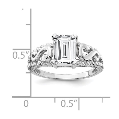 14k White Gold 8x6mm Emerald Cut Cubic Zirconia ring