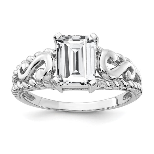 14k White Gold 8x6mm Emerald Cut Cubic Zirconia ring