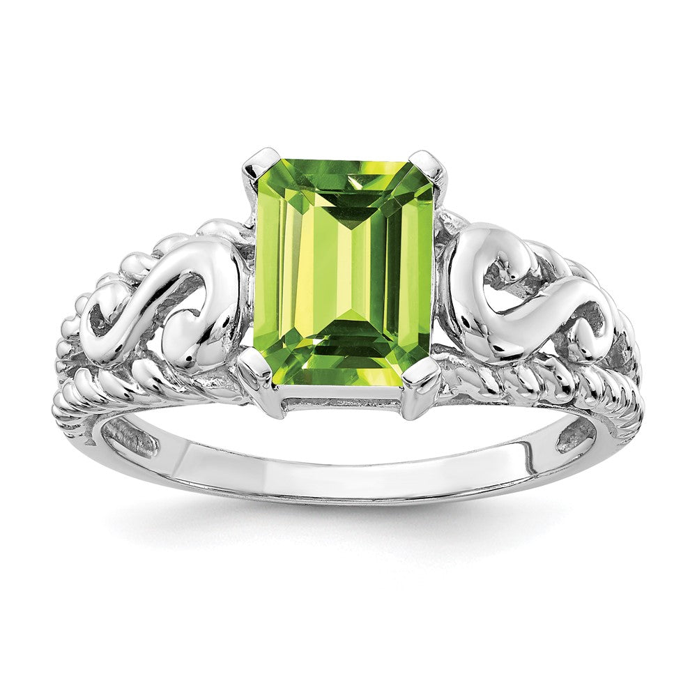 14k White Gold 8x6mm Emerald Cut Peridot ring