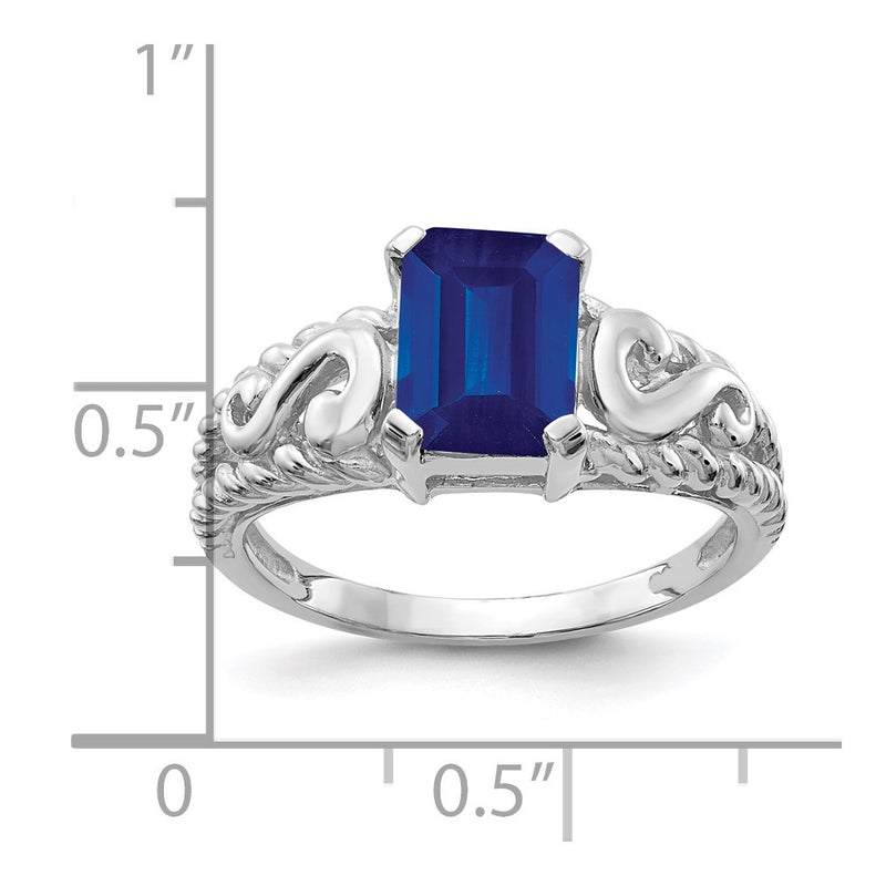 14k White Gold 8x6mm Emerald Cut Sapphire ring