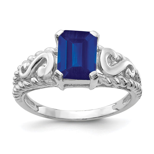14k White Gold 8x6mm Emerald Cut Sapphire ring