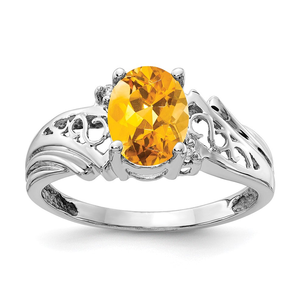 14k White Gold 8x6mm Oval Citrine A Real Diamond ring