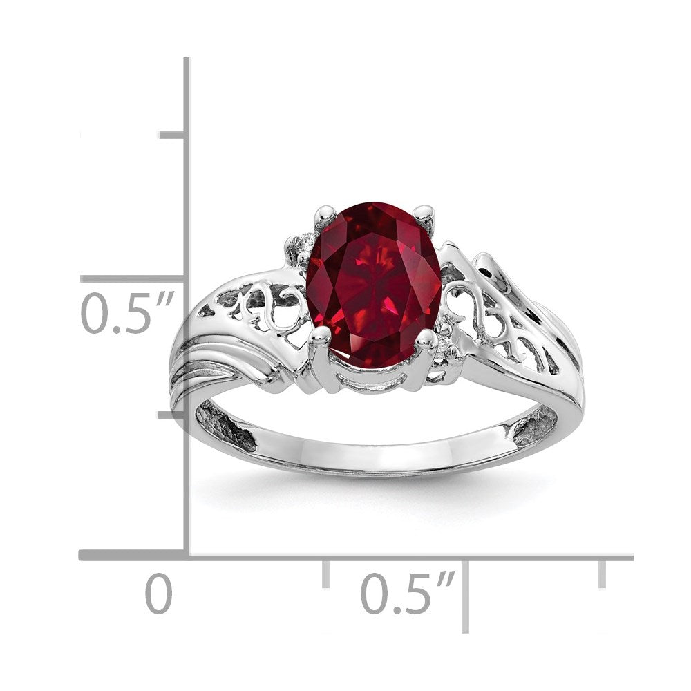 14k White Gold 8x6mm Oval Created Ruby AA Diamond ring