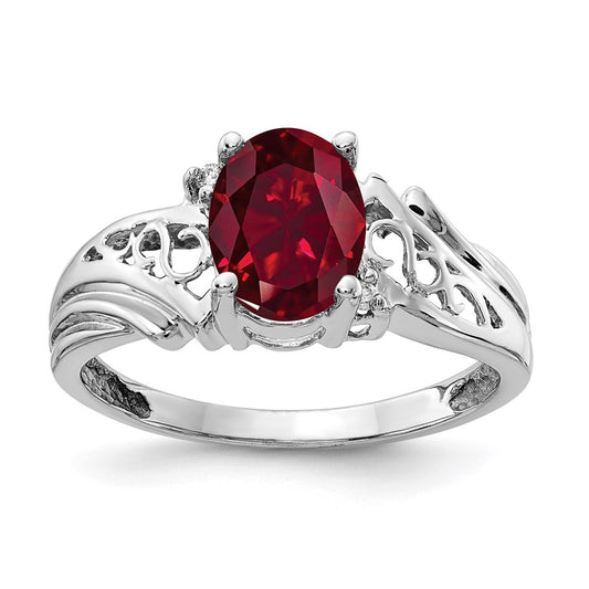 14k White Gold 8x6mm Oval Created Ruby AAA Diamond ring