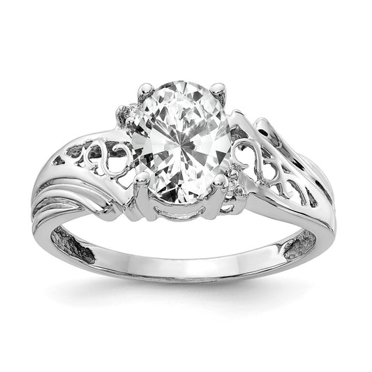 14k White Gold 8x6mm Oval Cubic Zirconia A Diamond ring