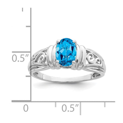 14k White Gold 7x5mm Oval Blue Topaz ring