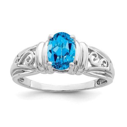 14k White Gold 7x5mm Oval Blue Topaz ring