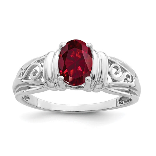 14k White Gold 7x5mm Oval Created Ruby ring