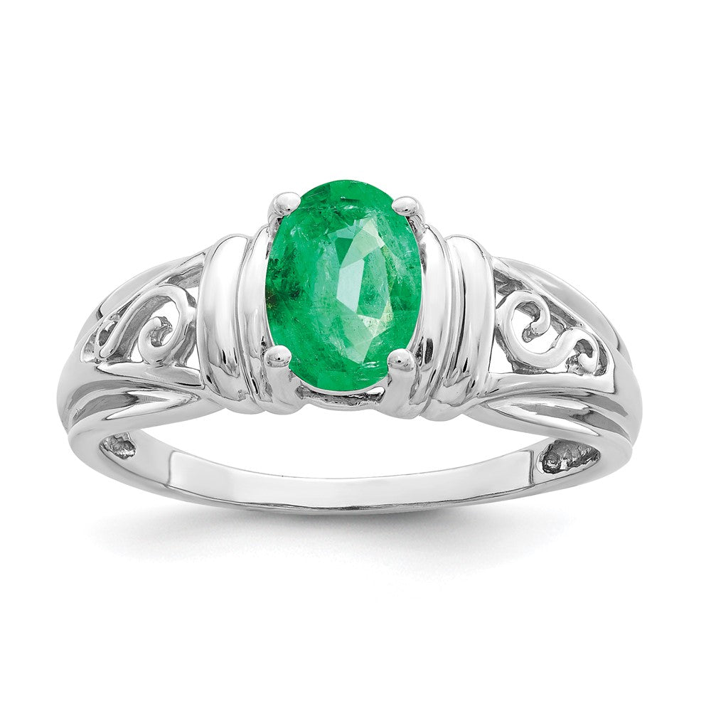 14k White Gold 7x5mm Oval Emerald ring