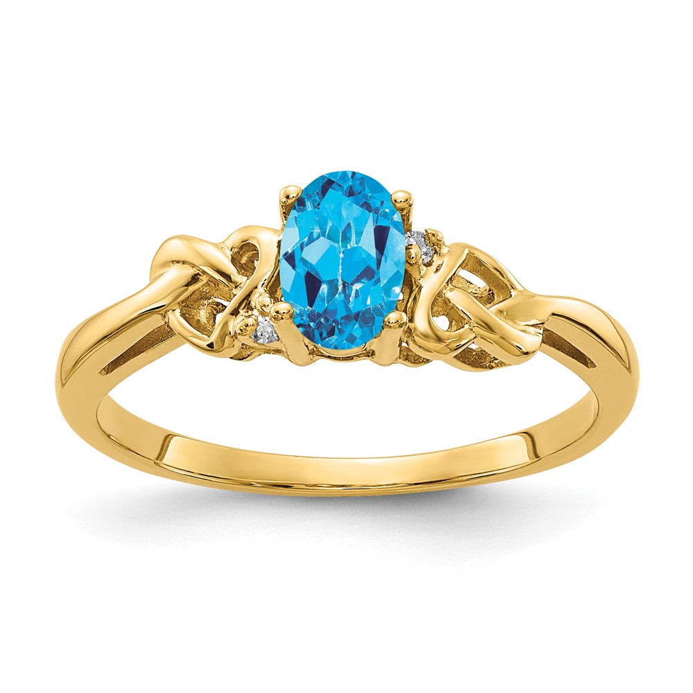 14k Yellow Gold 6x4mm Oval Blue Topaz AAA Diamond ring