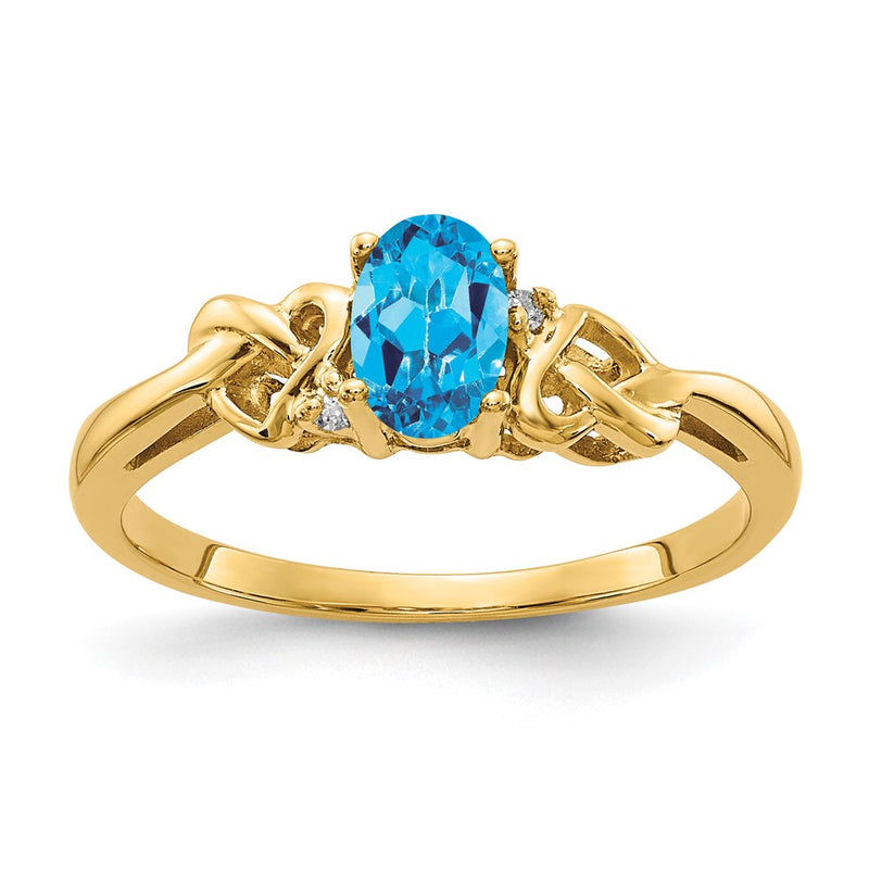 14k Yellow Gold 6x4mm Oval Blue Topaz VS Diamond ring