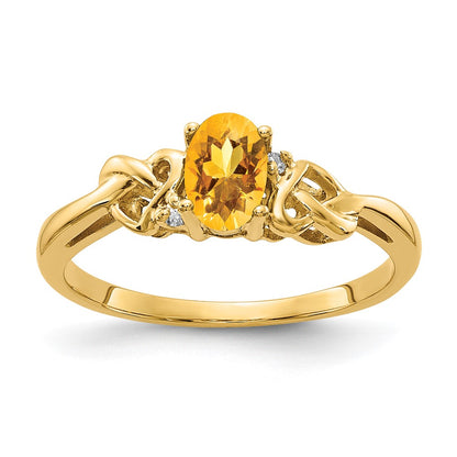 14k Yellow Gold 6x4mm Oval Citrine VS Diamond ring