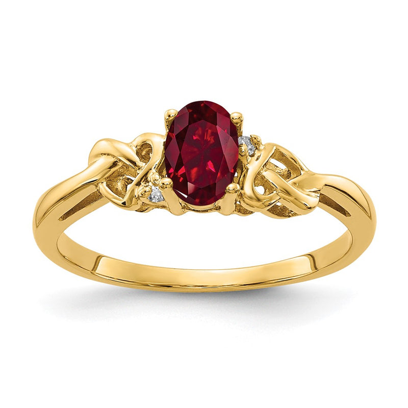 14k Yellow Gold 6x4mm Oval Created Ruby AAA Diamond ring