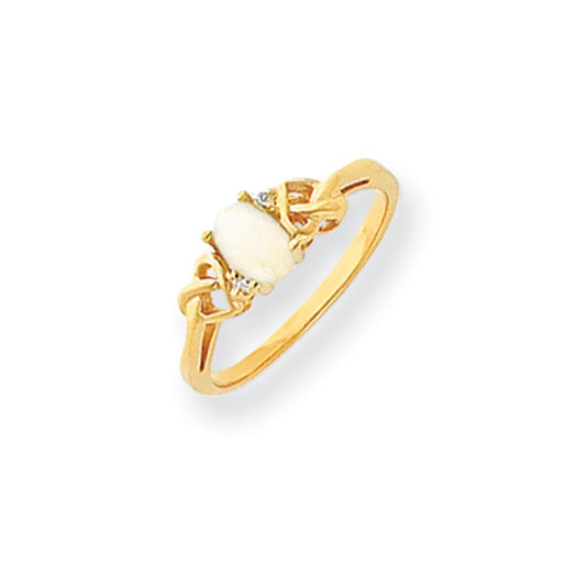 14k Yellow Gold 6x4mm Oval Opal VS Diamond ring