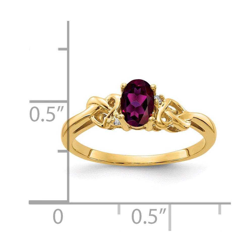 14k Yellow Gold 6x4mm Oval Rhodolite Garnet A Diamond ring