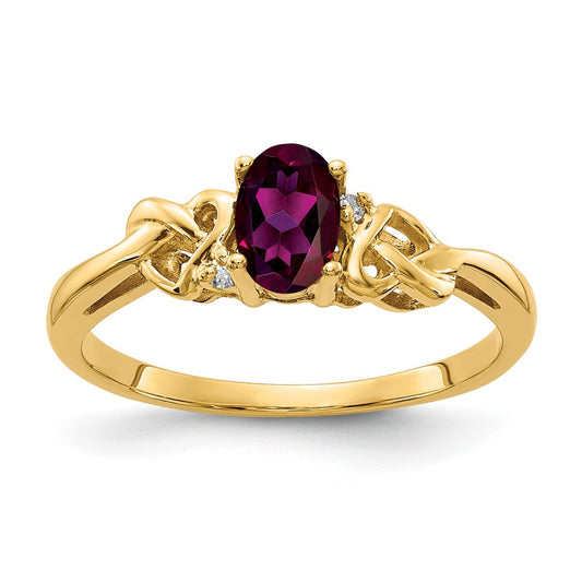 14k Yellow Gold 6x4mm Oval Rhodolite Garnet A Diamond ring