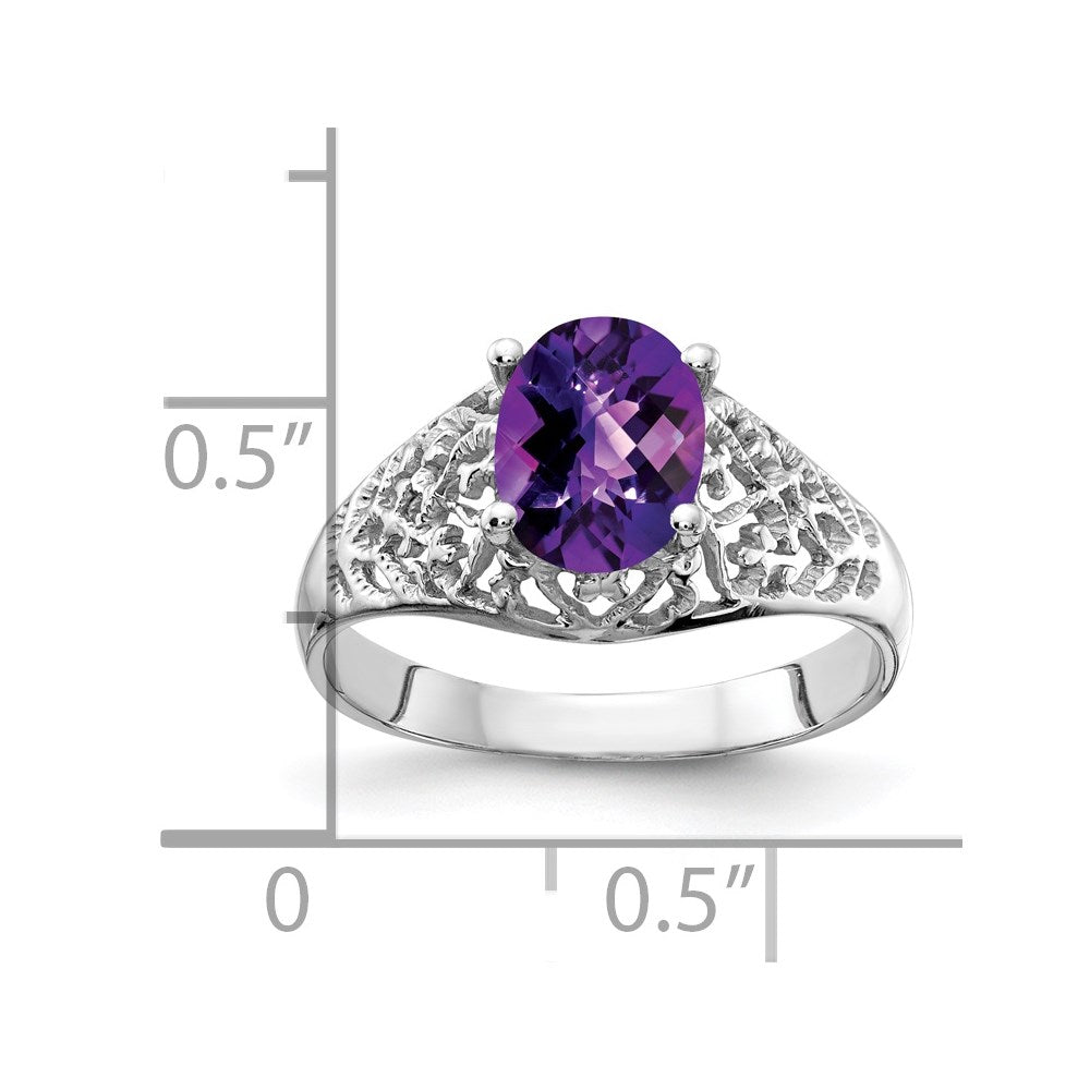14k White Gold 8x6mm Oval Amethyst Checker ring