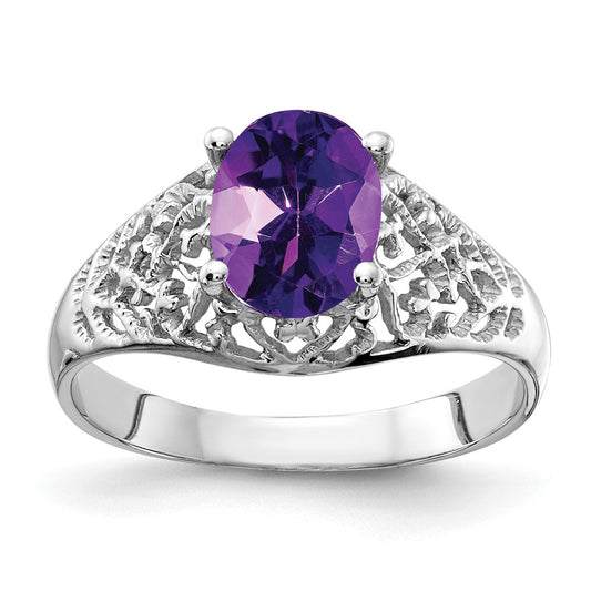 14k White Gold 8x6mm Oval Amethyst ring