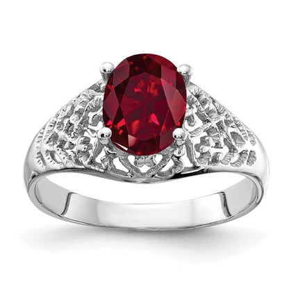 14k White Gold 8x6mm Oval Created Ruby ring