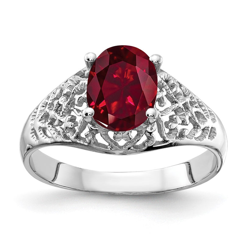 14k White Gold 8x6mm Oval Created Ruby ring