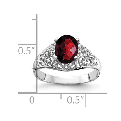 14k White Gold 8x6mm Oval Garnet Checker ring