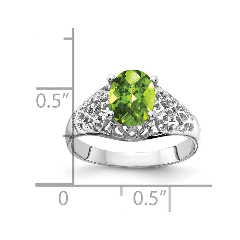 14k White Gold 8x6mm Oval Peridot Checker ring