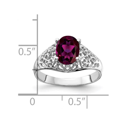 14k White Gold 8x6mm Oval Rhodolite Garnet ring