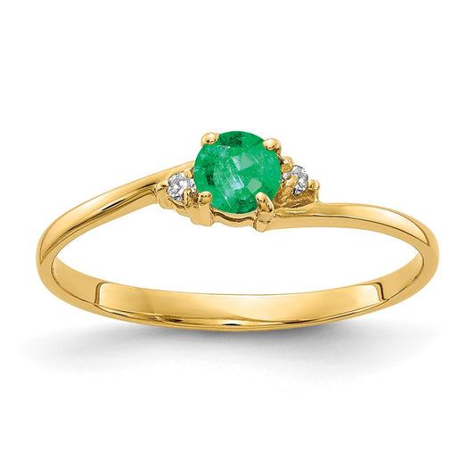 14k Yellow Gold 4mm Emerald VS Diamond ring
