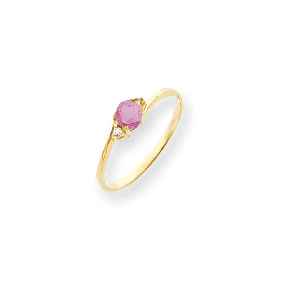 14k Yellow Gold 4mm Pink Tourmaline AAA Diamond ring