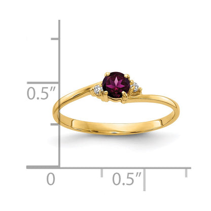 14k Yellow Gold 4mm Rhodolite Garnet VS Diamond ring
