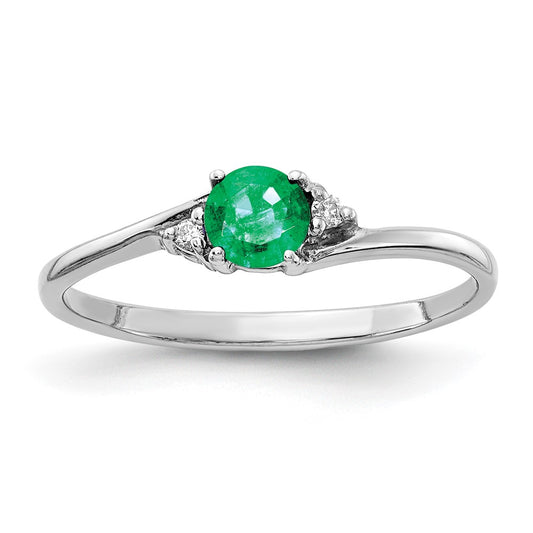 14k White Gold 4mm Emerald VS Diamond ring