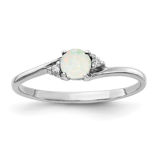 14k White Gold Opal and Real Diamond Ring