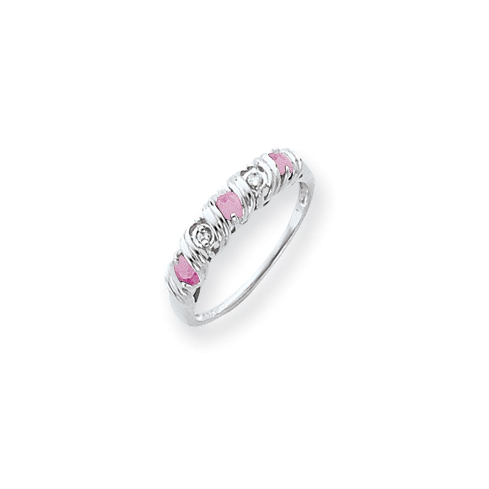 14k White Gold 2.75mm Pink Tourmaline A Diamond ring