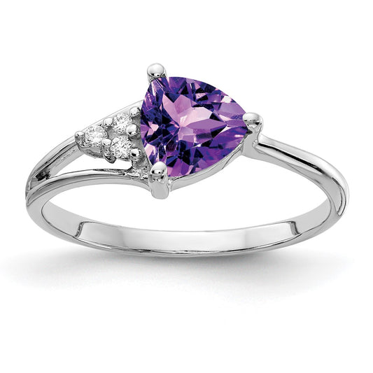 14k White Gold 6mm Amethyst AA Diamond ring
