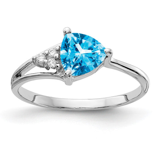 14k White Gold 6mm Blue Topaz A Real Diamond ring