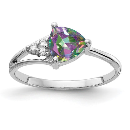 14k White Gold 6mm Fire Topaz AAA Diamond ring