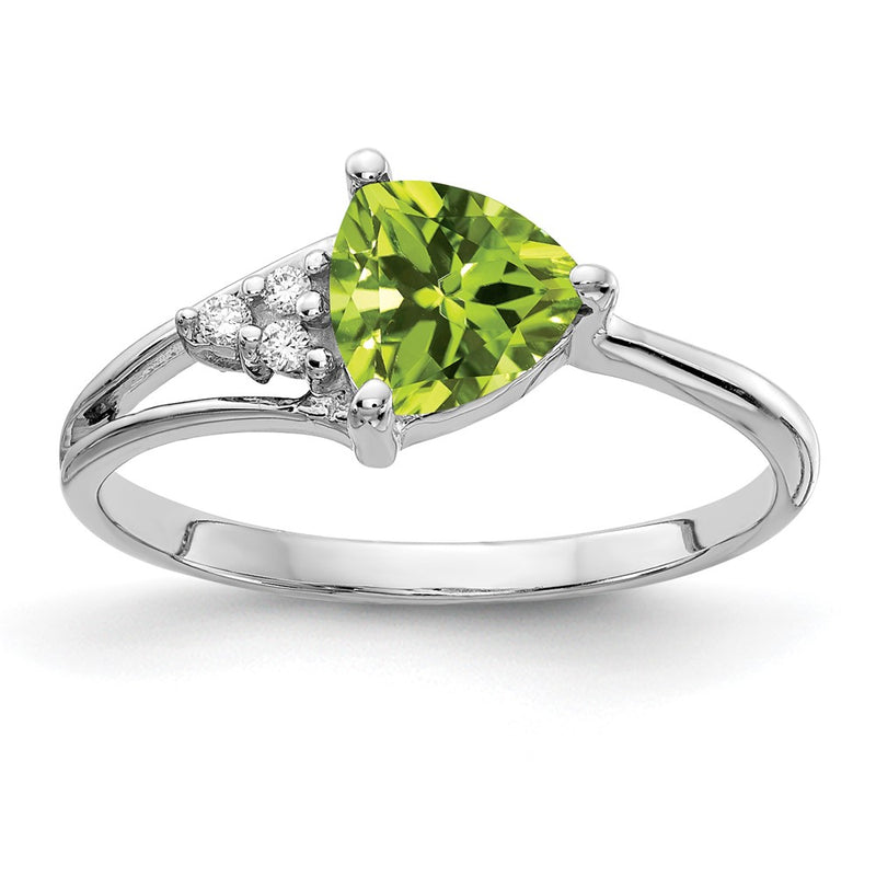 14k White Gold 6mm Peridot VS Diamond ring