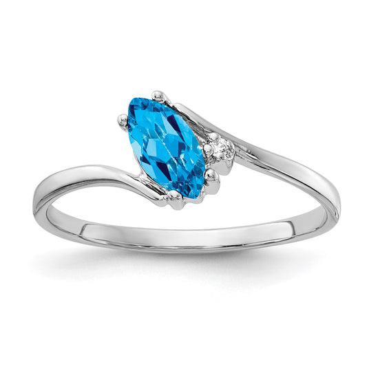 14k White Gold 7x3.5mm Marquise Blue Topaz AA Diamond ring