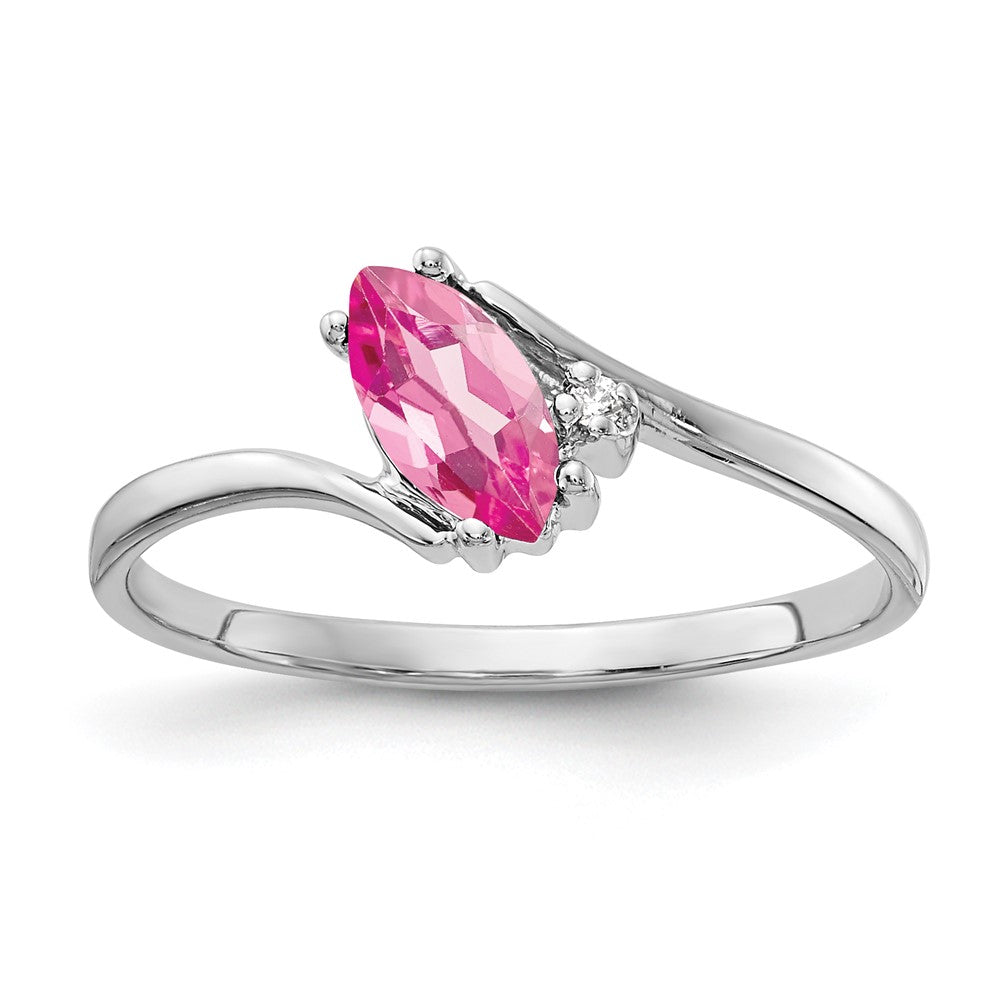 14k White Gold 7x3.5mm Marquise Pink Tourmaline A Diamond ring