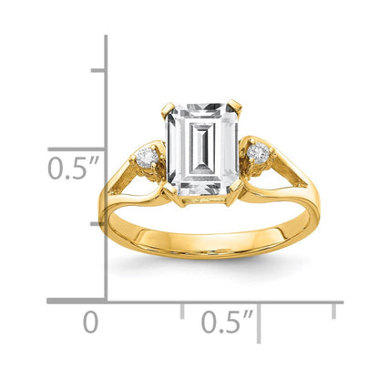 14k Yellow Gold 8x6mm Emerald Cut Cubic Zirconia AAA Diamond Ring