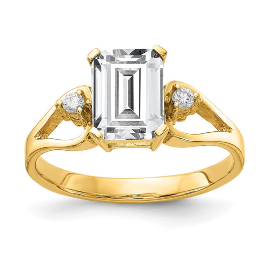 14k Yellow Gold 8x6mm Emerald Cut Cubic Zirconia A Diamond Ring