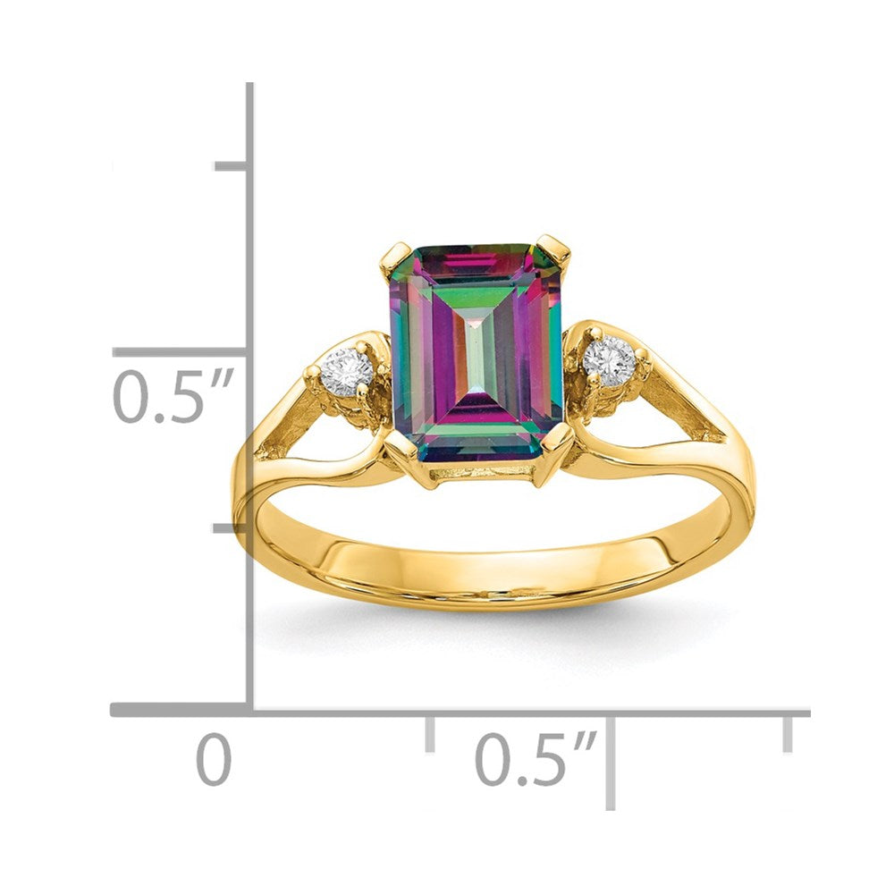 14K Yellow Gold AA Real Diamond Mystic Topaz Ring
