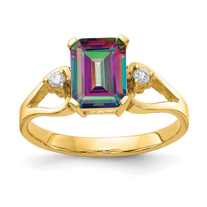 14K Yellow Gold AA Real Diamond Mystic Topaz Ring