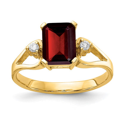 14k Yellow Gold 8x6mm Emerald Cut Garnet AA Diamond ring