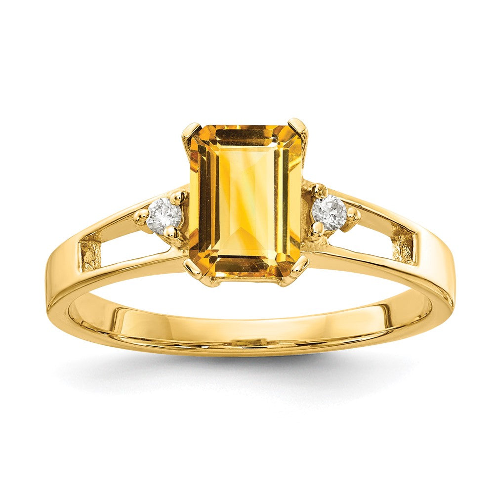 14K Yellow Gold 7x5mm Emerald Cut Citrine A Real Diamond ring
