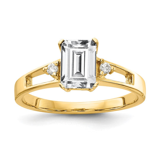 14k Yellow Gold 7x5mm Emerald Cut Cubic Zirconia AAA Diamond Ring